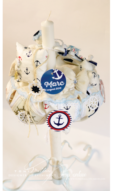 Lumanare de botez navy, nautic, ocean, marina , 65x4cm, Micul marinar  3